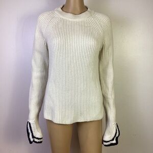 Helmut Lang Cream Rib knit Sweater Crochet Cuffs Sz M